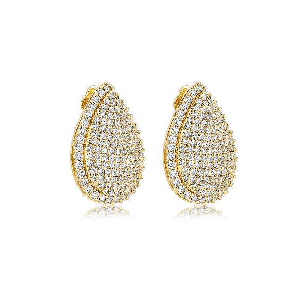 Brinco pressão gota zircônias ouro semijoia VB0760