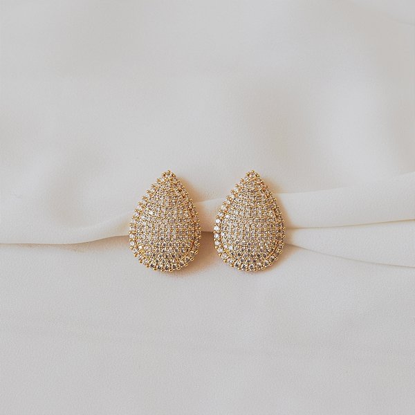 Brinco pressão gota zircônias ouro semijoia VB0760