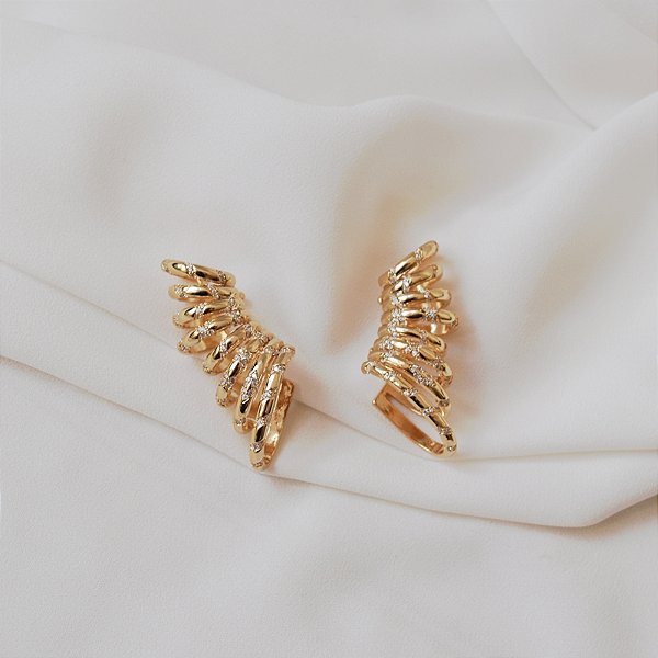 Brinco ear cuff encaixe aros zircônias ouro semijoia par VCH141