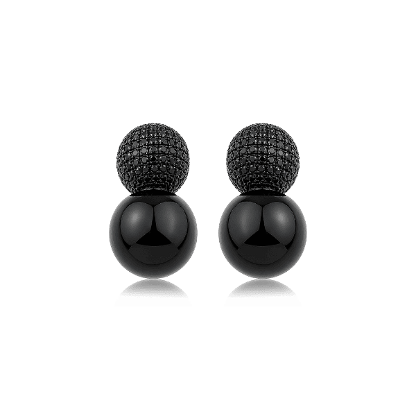 Brinco esfera zircônia black ródio negro semijoia VB0702