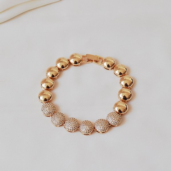 Pulseira esferas zircônia ouro semijoia VYG725