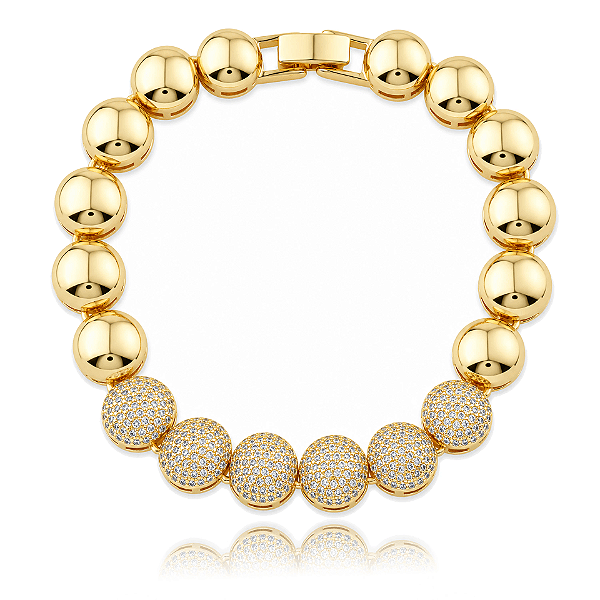 Pulseira esferas zircônia ouro semijoia VYG725