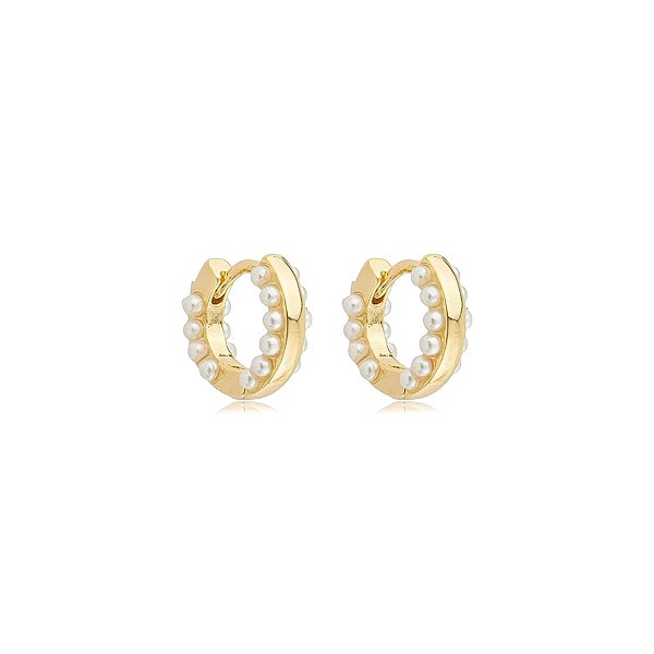 Brinco argolinha segundo furo perolinhas ouro semijoia 25k03004