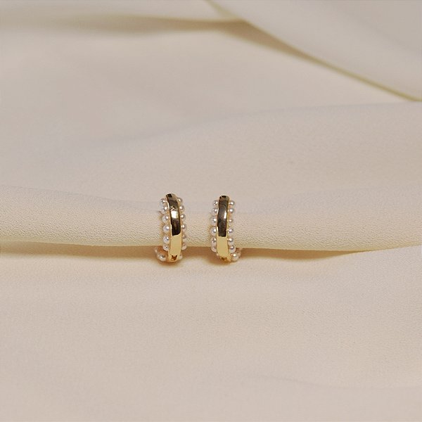 Brinco argolinha segundo furo perolinhas ouro semijoia 25k03004