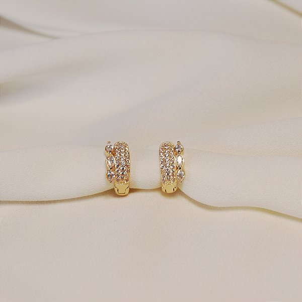 Brinco argolinha zircônias ouro semijoia 24k20005