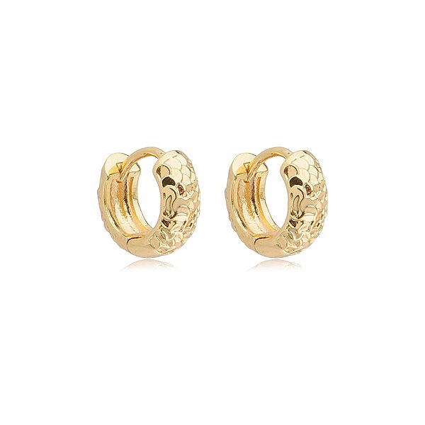 Brinco argolinha segundo furo texturizada ouro semijoia 26k08072