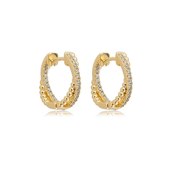 Brinco argolinha entrelaçada zircônia ouro semijoia 26k08020