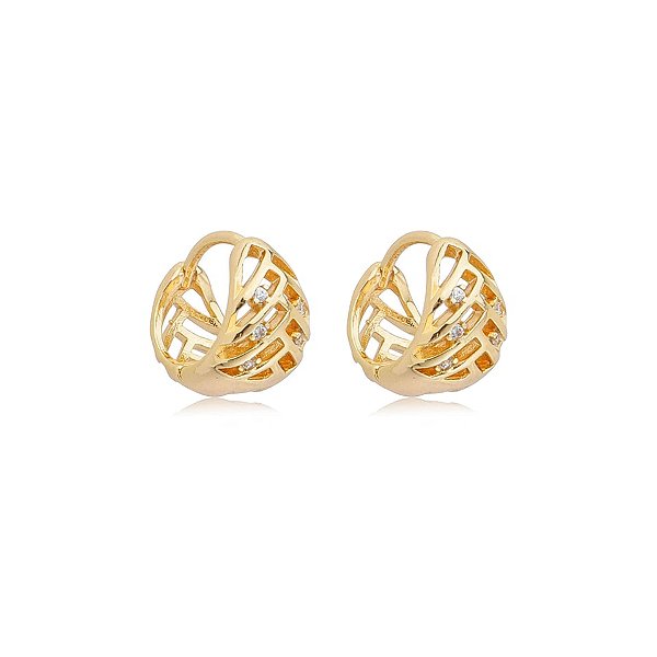 Brinco argolinha vazada zircônia ouro semijoia 26k08044