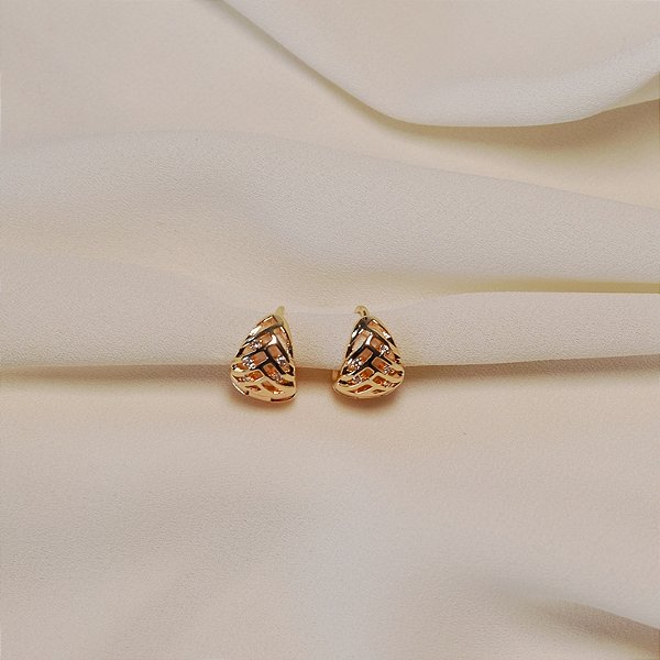 Brinco argolinha vazada zircônia ouro semijoia 26k08044