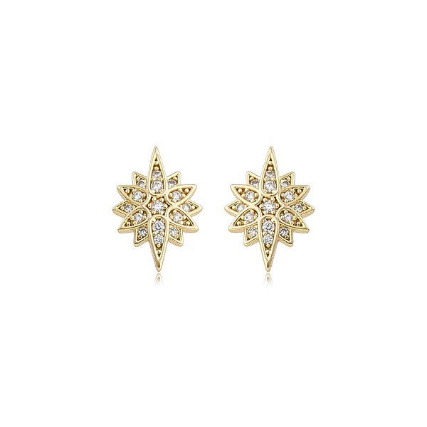 Brinco estrela zircônia ouro semijoia 26k08009