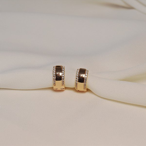 Brinco argolinha zircônia ouro semijoia 26k08077