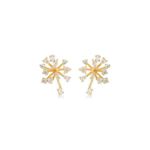 Brinco chuveiro zircônias ouro semijoia 26k08050