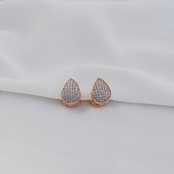 Brinco argolinha gota zircônia ouro semijoia 26k08083