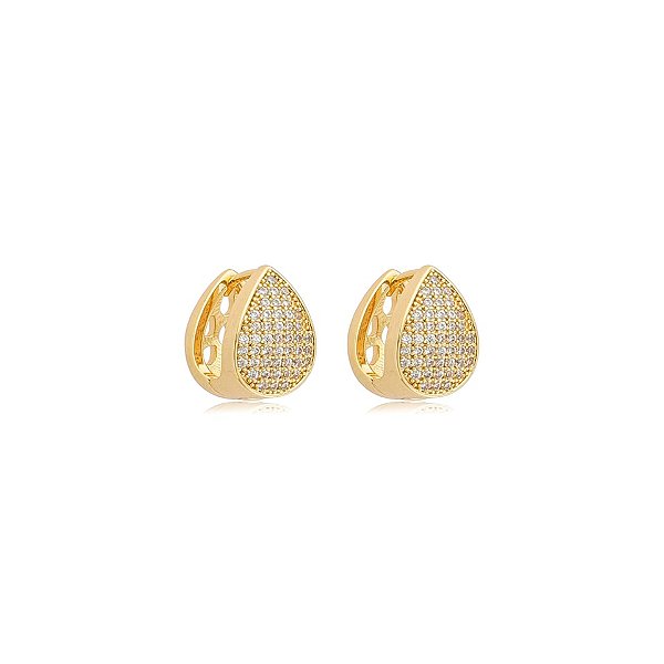 Brinco argolinha gota zircônia ouro semijoia 26k08083