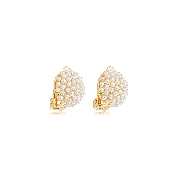 Brinco pressão botão mini pérolas ouro semijoia 26k08006