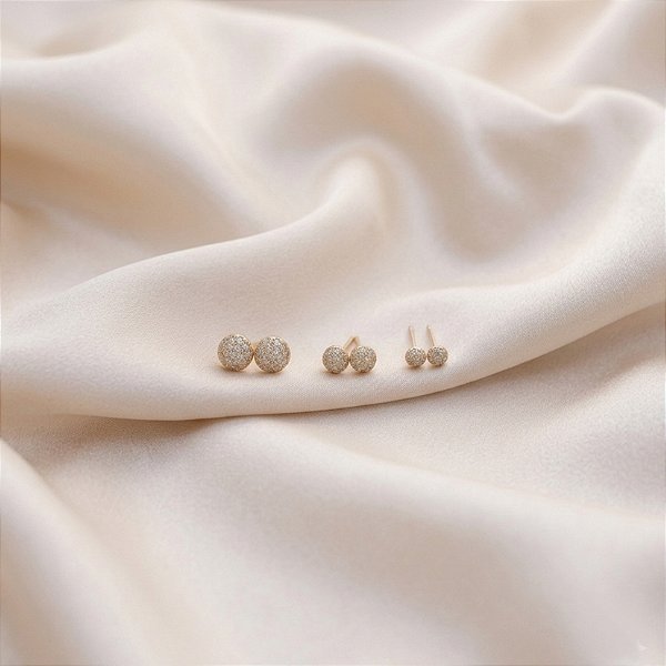 Kit 3 brincos meio globinho zircônia ouro semijoia 24k20032