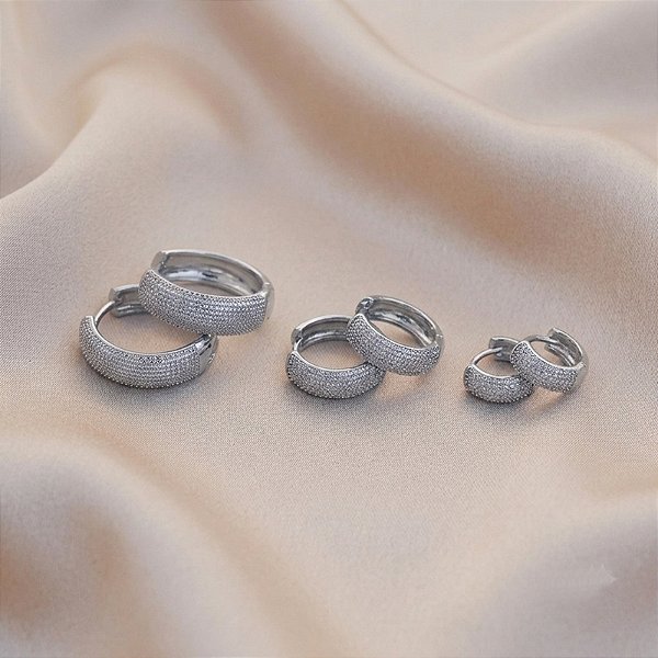 Kit 3 brincos argolinhas texturizadas ródio semijoia 24k02003