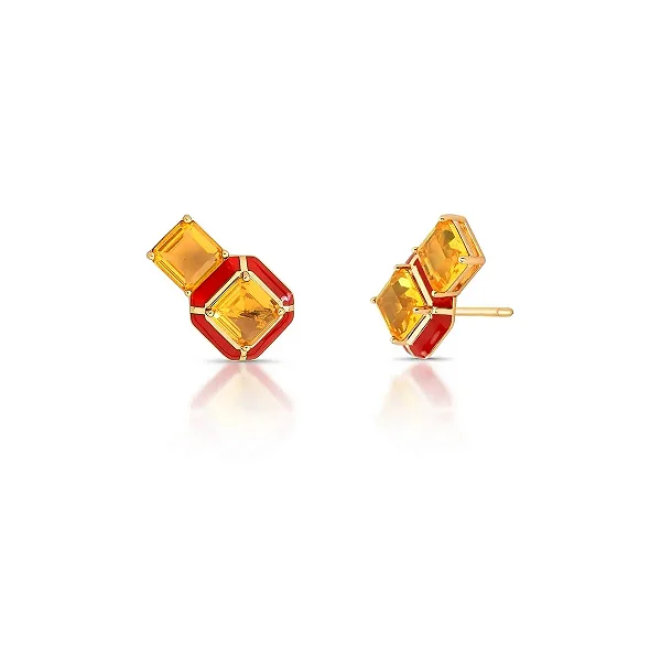 Brinco ear cuff esmaltado marrom cristais ouro semijoia
