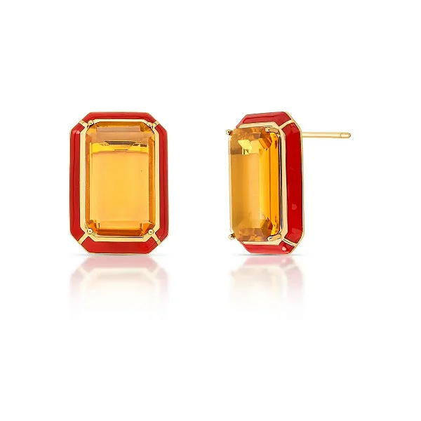 Brinco retangular esmaltado marrom cristais ouro semijoia