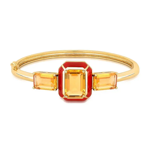 Bracelete esmaltado marrom cristais ouro semijoia