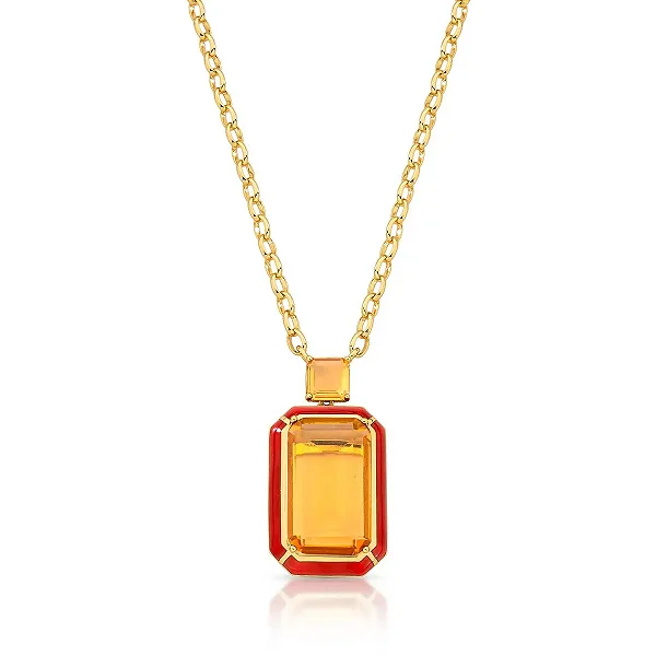 Colar pingente esmaltado marrom cristais ouro semijoia