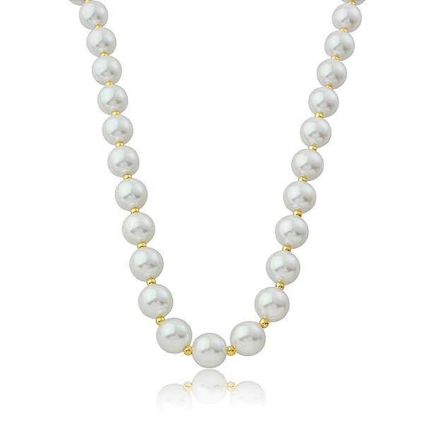 Colar pérolas brancas ouro semijoia 7345705
