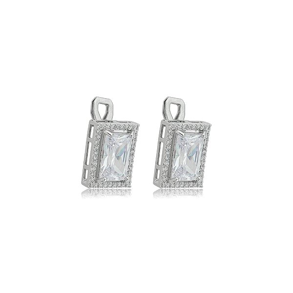 Brinco pressão retangular zircônia cristal ródio semijoia