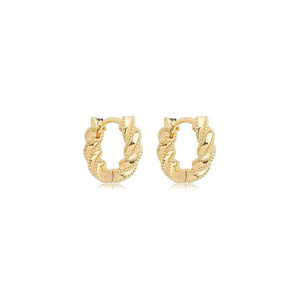 Brinco argolinha segundo furo torcida zircônia ouro semijoia 26k08073