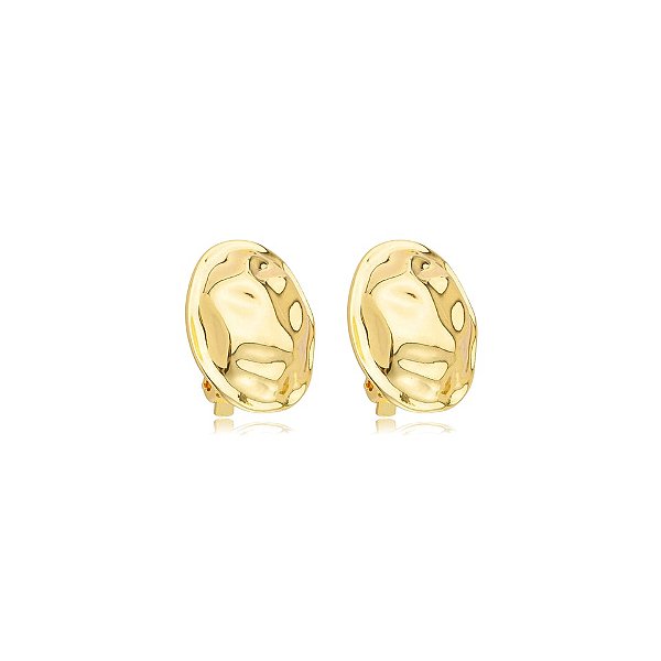 Brinco pressão oval metal martelado ouro semijoia