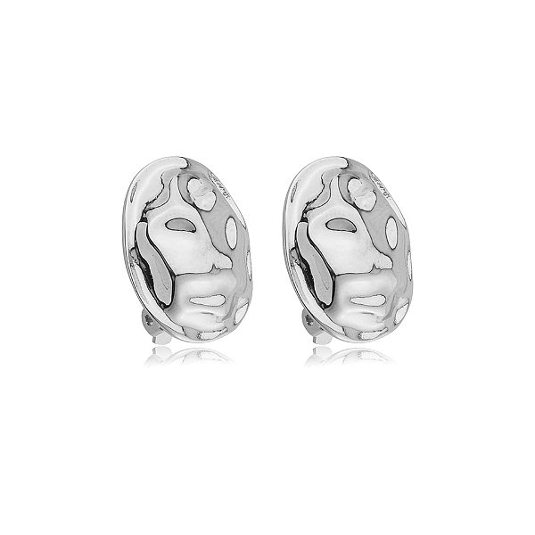 Brinco pressão oval metal martelado ródio semijoia