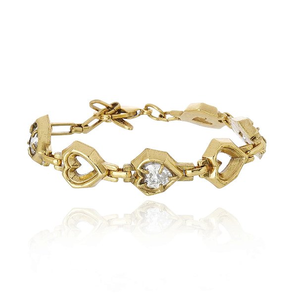 Pulseira Claudia Arbex biscoito da sorte cristais ouro vintage