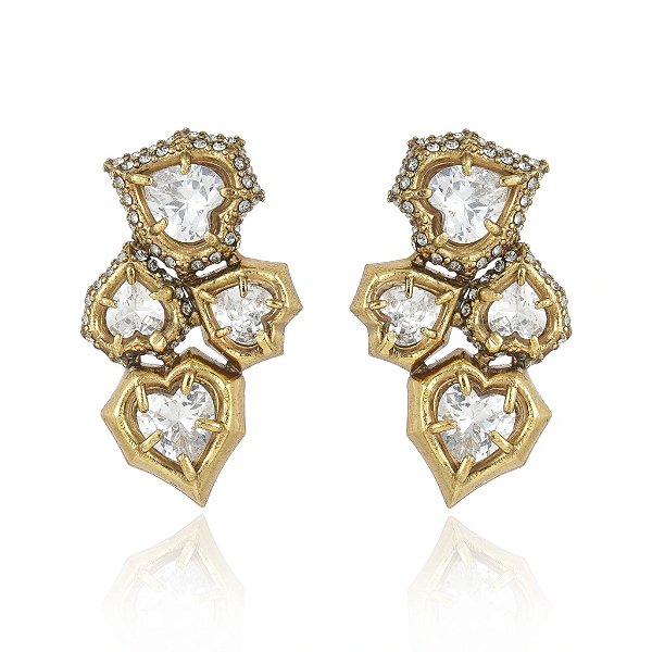 Brinco Claudia Arbex biscoito da sorte black diamond ouro vintage
