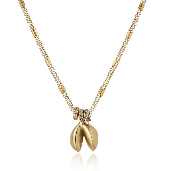 Colar Claudia Arbex biscoito da sorte black diamond ouro vintage