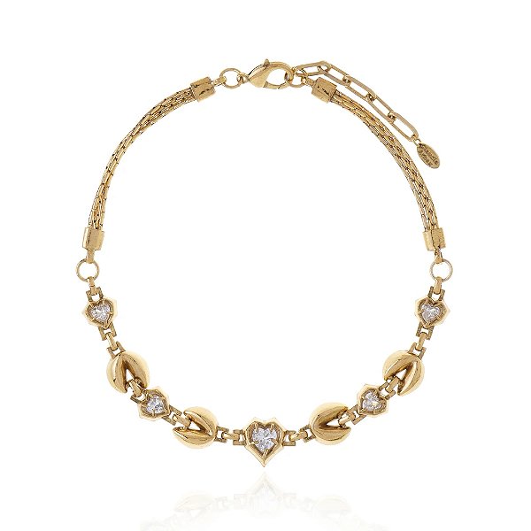 Colar Claudia Arbex biscoito da sorte cristais ouro vintage