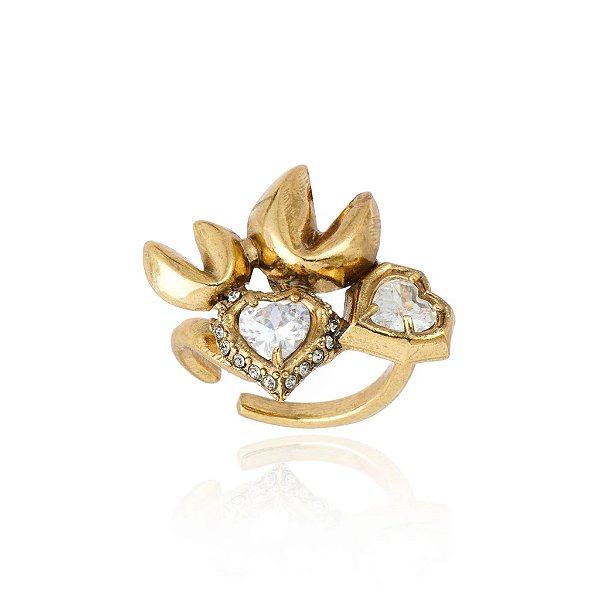 Anel ajustável Claudia Arbex biscoito da sorte black diamond ouro vintage