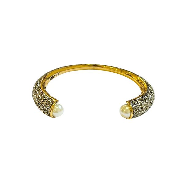 Bracelete Hector Albertazzi cristais e pérola ouro vintage