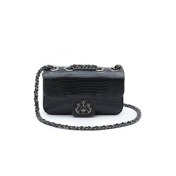 Mini Bolsa Isla Anne em Couro Lizard Preto