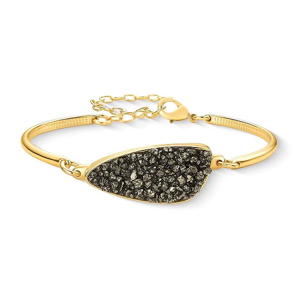 Pulseira orgânica pedra natural pirita ouro semijoia