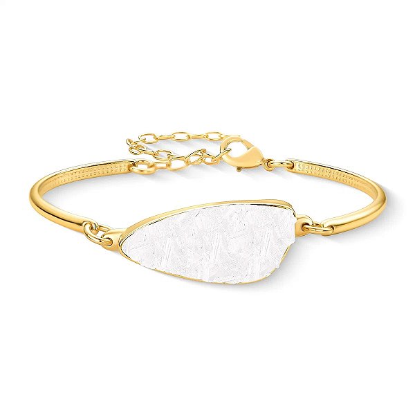 Pulseira orgânica pedra natural selenita ouro semijoia