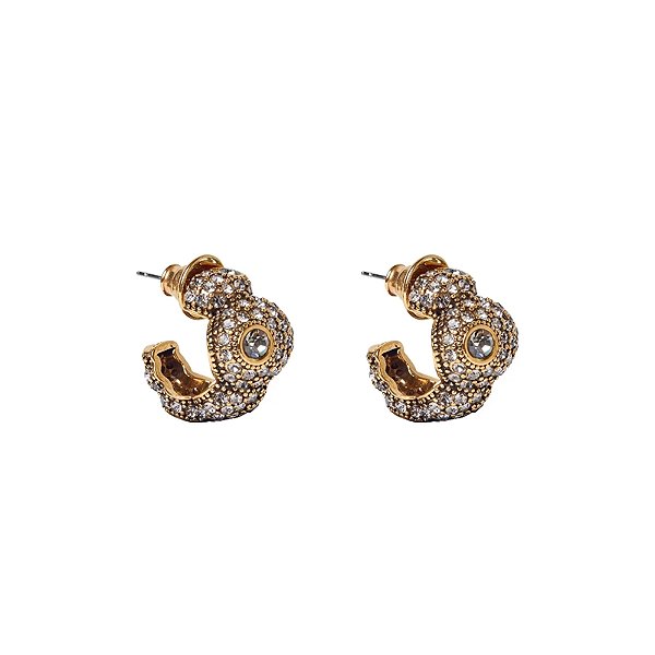 Brinco argolinha Morena Canela ovais strass black diamond ouro semijoia