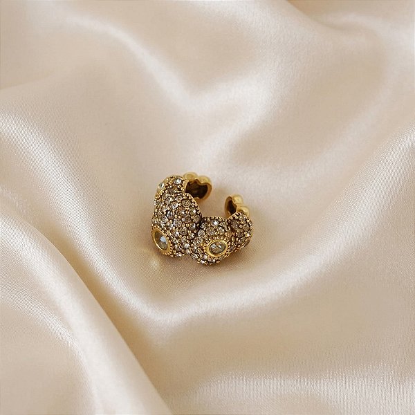 Piercing de encaixe Morena Canela ovais strass black diamond ouro semijoia