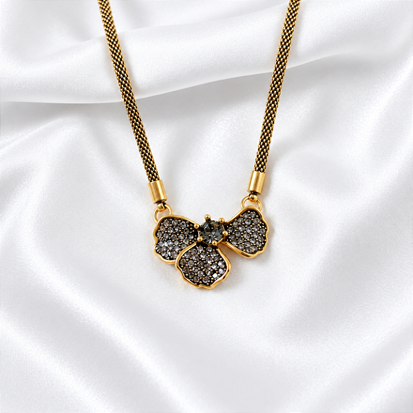 Colar Morena Canela Flor Hibisco com Strass Black Diamond Semijoia
