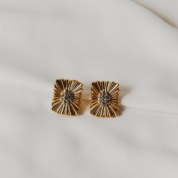 Brinco SD Sheila Morais retangular strass black diamond ouro vintage
