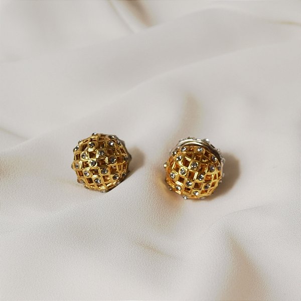 Brinco SD Sheila Morais front back strass ouro e prata vintage