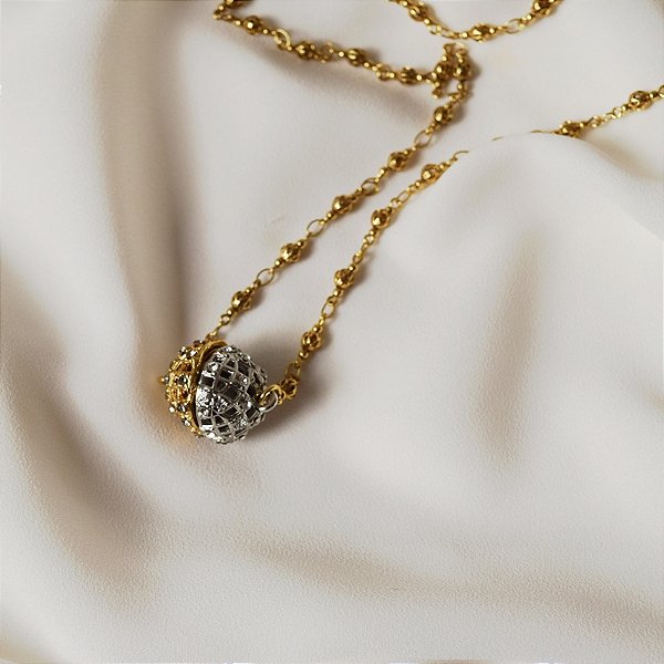 Colar SD Sheila Morais corrente longa esferas strass ouro e prata vintage