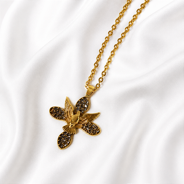 Colar Espírito Santo com Strass Black Diamond Ouro Vintage Sheila Morais