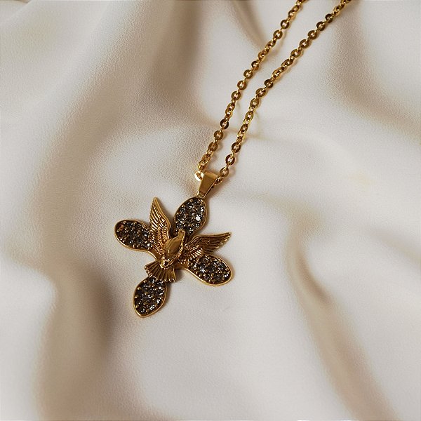Colar SD Sheila Morais Espírito Santo strass black diamond ouro vintage