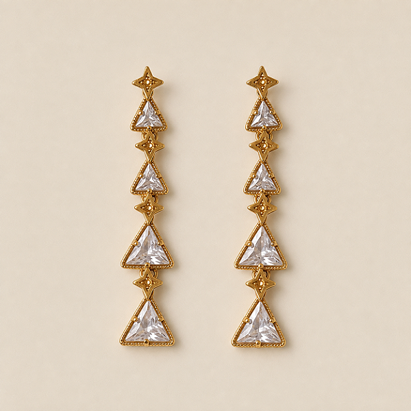 Brinco Palone Design Estrelas Cristais Ouro Vintage