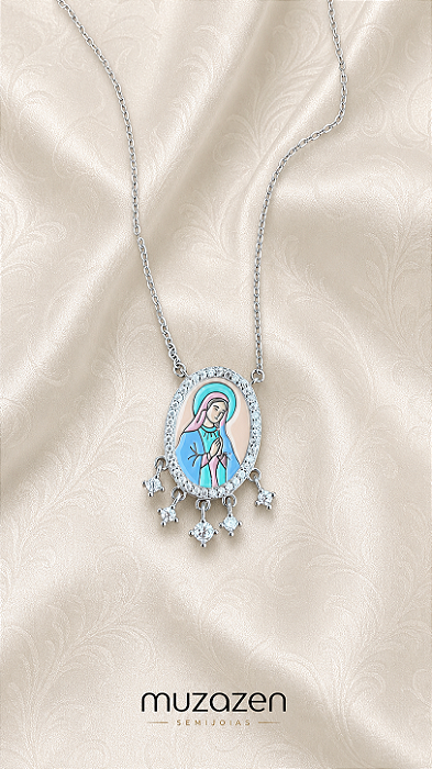 COLAR MOISSANITE NOSSA SENHORA ESMALTADO