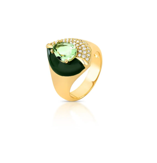 ANEL DEDO MÍNIMO DE GOTA COM CRISTAL E ZIRCÔNIAS OURO